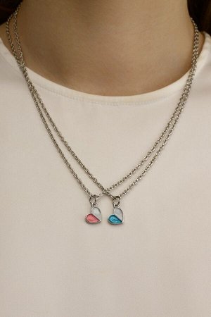 Кулоны парные «Сердечки по сторонам», 45 см, цвет розовый/голубой в серебре
