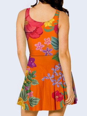 3D платье Цветы на оранжевом фоне