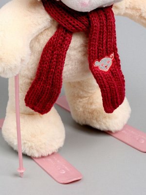 Мягкая игрушка Little Friend, зайка на лыжах, красный шарф, 38 см