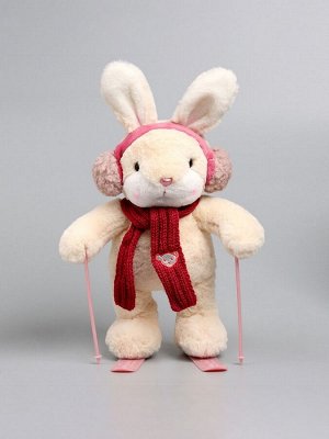 Мягкая игрушка Little Friend, зайка на лыжах, красный шарф, 38 см