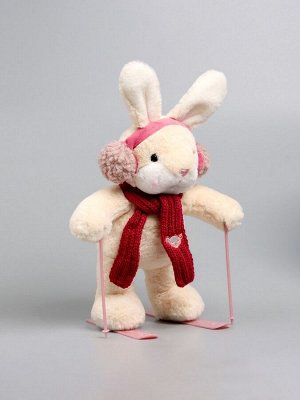 Мягкая игрушка Little Friend, зайка на лыжах, красный шарф, 38 см