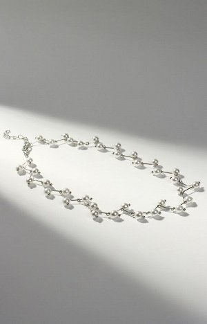 Бусы с жемчугом «Цветущая дорожка» шар №4, белые в серебре, L=38 см