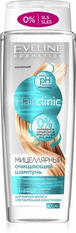 EVELINE Мицеллярный очищающий шампунь 3в1 серии HAIR CLINIC, 400мл