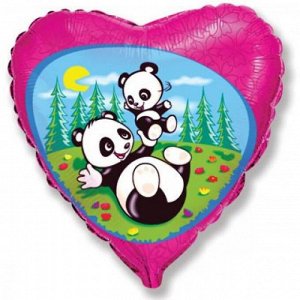 Фольга шар Сердце Забавная панда фуше 18"/45 см 1 шт Испания