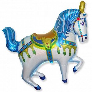Фольга шар Нарядная лошадь синяя 38"/95 см 1шт Испания