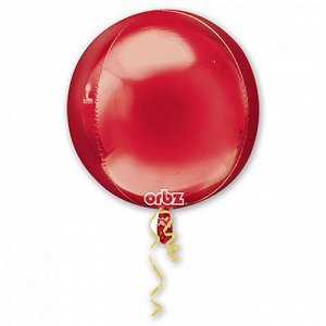 Фольга шар 3D Сфера б/рис 16"/40 см металлик красный
