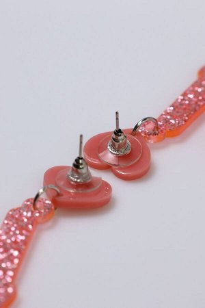 Серьги акриловые LOVE, блёстки, цвет коралловый