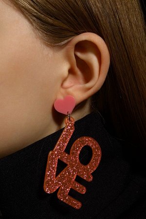 Серьги акриловые LOVE, блёстки, цвет коралловый