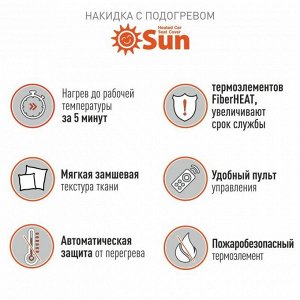 Накидка с подогревом CARFORT SUN, для передних сидений, ткань, серый цвет, 1шт