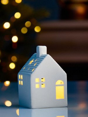 Светодиодная фигура «Дом» 6x6x9.5 см, 1 LED, керамика, от батареек LR44x3, свечение тёплое белое