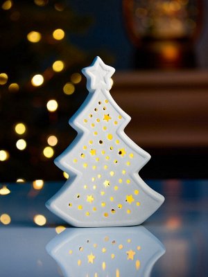 Светодиодная фигура «Ёлка звёзды» 9.7x4.5x13.7 см, 1 LED, керамика, от батареек LR44x3, свечение тёплое белое