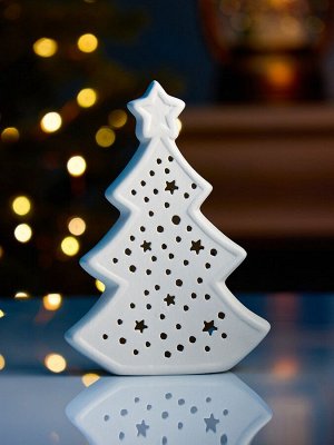 Светодиодная фигура «Ёлка звёзды» 9.7x4.5x13.7 см, 1 LED, керамика, от батареек LR44x3, свечение тёплое белое