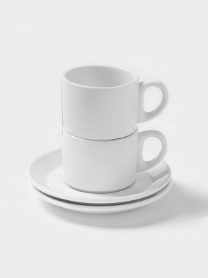 Набор чайный Magistro Basic bistro, 4 предмета: 2 чашки 200 мл, 2 блюдца d=15 см, фарфор, белый