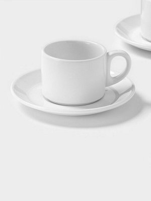 Набор чайный Magistro Basic bistro, 4 предмета: 2 чашки 200 мл, 2 блюдца d=15 см, фарфор, белый