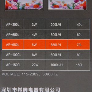 Внутренний фильтр Hidom AP-650L, 350 л/ч, 5 Вт, с дождевальной флейтой