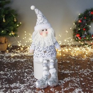 Игрушка мягкая «Дед Мороз в костюмчике с пайетками» 49x17 см, серебристо-белый