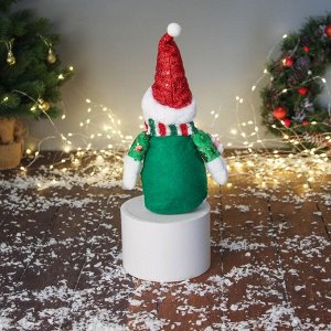 Игрушка мягкая «Снеговик в сияющем костюме с длинными ножками» 42x19 см, красно-зелёный