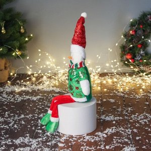 Игрушка мягкая «Снеговик в сияющем костюме с длинными ножками» 42x19 см, красно-зелёный