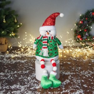 Игрушка мягкая «Снеговик в сияющем костюме и шарфике» 49x19 см, красно-зелёный