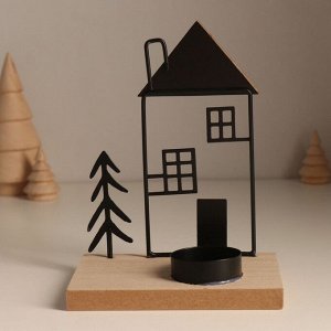 Подсвечник на 1 свечу «Ёлочка у домика», d=4 см, металл, дерево, 7.5x12x15.5 см