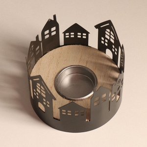 Подсвечник на 1 свечу «Домики», d=4 см, металл, дерево, 10x10x8.5 см