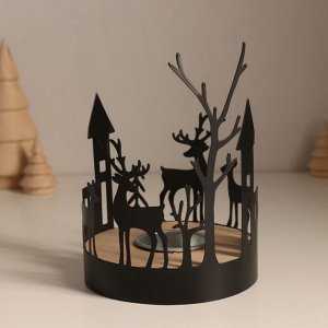 Подсвечник на 1 свечу «Домики и олени», d=4 см, металл, дерево, 10?10?13.8 см