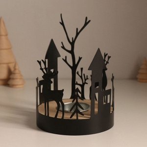 Подсвечник на 1 свечу «Домики и олени», d=4 см, металл, дерево, 10x10x13.8 см