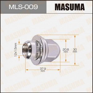 Гайка колесная Masuma MLS-009, закрытая, для Toyota / Mitsubishi, M12x1.5(R), длина 37.9мм, с прессшайбой 30мм, под ключ 21мм