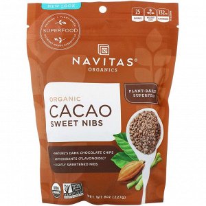 Navitas Organics, Органические сладкие перья какао, 8 унций (227 г)