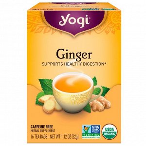 Yogi Tea, Органический имбирь, без кофеина, 16 чайных пакетиков, 32 г