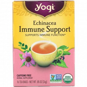 Yogi Tea, Immune Support с эхинацеей, без кофеина, 16 чайных пакетиков, 24 г