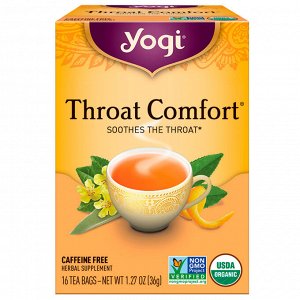 Yogi Tea, Органическая серия, Throat Comfort, без кофеина, 16 чайных пакетиков, 36 г