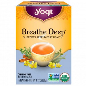 Yogi Tea, Органическая серия, Breathe Deep, без кофеина, 16 чайных пакетиков, 32 г