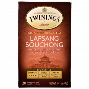 Twinings,  - Лапсанг Сушонг - , 100% чистый черный чай, 20 чайных пакетиков по 1,41 унции (40 г)
