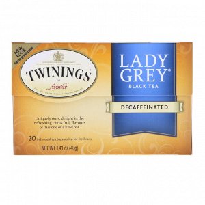 Twinings, Lady Grey Black Tea, Decaffeinated, 20 Tea Bags, 1.41 oz (40 g)