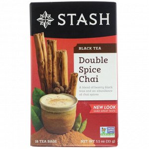 Stash Tea, Черный чай, чай с двумя специями, 18 чайных пакетиков, 1,1 унции (33 г)