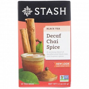 Stash Tea, Черный чай, без кофеина без кофеина, 18 чайных пакетиков, 1,1 унции (33 г)