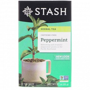 Stash Tea, Травяной чай, мята перечная, без кофеина, 20 чайных пакетиков, 0,7 унции (20 г)