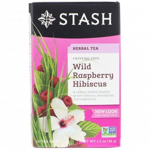 Stash Tea, Травяной чай, Гибискус из дикой малины, без кофеина, 20 чайных пакетиков, 1,3 унции (38 г)