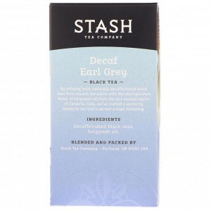 Stash Tea, Черный чай, без кофеина Earl Grey, 18 чайных пакетиков, 1,1 унции (33 г)