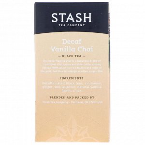 Stash Tea, Black Tea, Decaf Vanilla Chai, 18 Tea Bags, 1.2 oz (36 g)