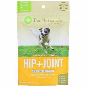 Pet Naturals of Vermont,  - Бедра и суставы - , лечебный корм для собак, 60 жевательных кусочков, 3,17 унции (90 г)