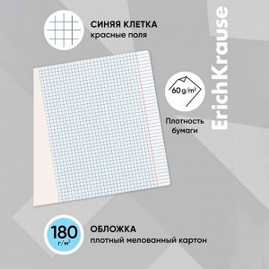 Тетрадь 12 листов в клетку ErichKrause «Классика», обложка мелованный картон, голубая