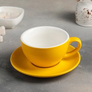 Чайная пара «Карамель»: чашка 250 мл, блюдце 15,5 см, цвет жёлтый