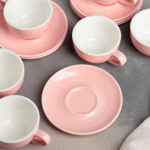 Сервиз кофейный «Карамель», 12 предметов: 6 чашек 90 мл, 6 блюдец 12 см, цвет розовый