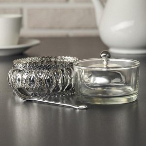 Сахарница «Ажур», 200 мл, с ложкой, цвет металла серебряный