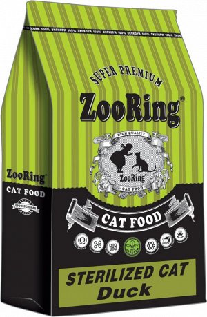 Сухой корм ZooRing для стерилизованных кошек и кастрированных котов всех пород Утка. 10 кг. Супер премиум. Россия