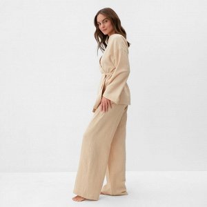 Комплект домашний женский (рубашка на запах, брюки) KAFTAN Basic размер, молочный