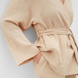 Комплект домашний женский (рубашка на запах, брюки) KAFTAN Basic, молочный