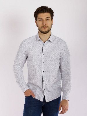 Рубашка Мужская рубашка из мерсеризованного хлопка с добавлением эластана благодаря своему полуприталенному крою подходит практически под любой тип фигуры, визуально делая её более атлетичной и привле
